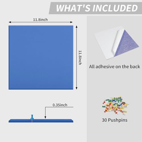 48" x 48" Cork Board Alternative, 16 Pack Felt Bulletin Board Tiles with 30 Adhesive Tabs Wall Push Pin Board for Office Classroom Bedroom Decor