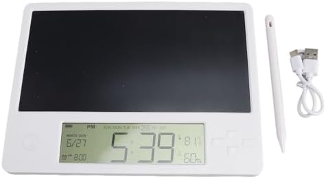 Electronic Calendar with Notepad Time Date Temperature Humidity Display Rechargeable Desktop Calendar LCD Writing Tablet for Office Business Home