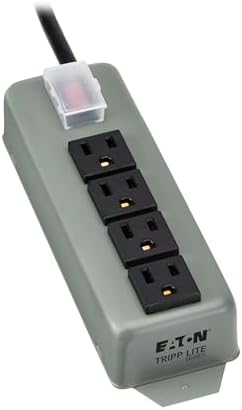 Eaton Tripp Lite series 4-Outlet Heavy Duty Power Strip, Metal, Mountable (Wall Mount & Under Desk), 6ft Extension Cord, On/Off Switch Cover, Industrial Garage Shop Work Bench Applications (UL603CB-6)