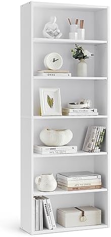 VASAGLE Bookshelf, 23.6 Inches Wide, 6-Tier Open Bookcase with Adjustable Storage Shelves, Floor Standing Unit, Cloud White ULBC166T14