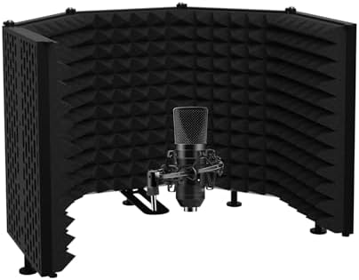 Microphone Isolation Shield – Foldable & Adjustable Soundproof Panel for Recording, Podcasting, Vocal Booth, Studio & Home Use (Five sides without stand)