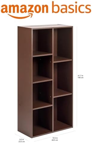 Amazon Basics 7 Cube Storage Organizer Bookcase, Sturdy Shelves, Book Shelf, Espresso, 9.3"D x 19.5"W x 41.7"H