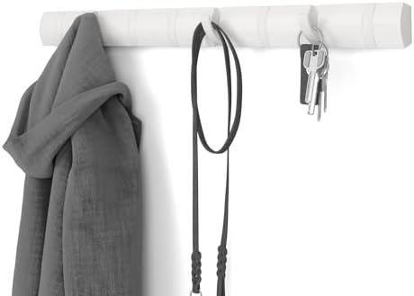 Umbra Flip Coat Rack, Wall Mount 8-Hook, Space Saving, White/Nickel