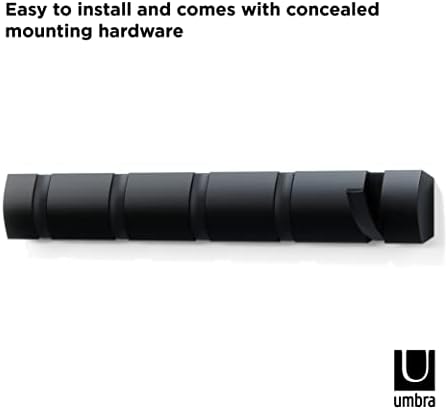 Umbra Flip Coat Rack, Wall Mounted 5-Hook Space Saving, Black/Black