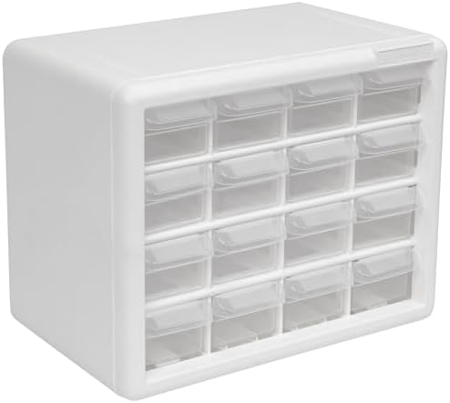 Akro-Mils 16-Drawer Plastic Storage Cabinet, 10.5"W x 6.5"D x 8.5"H, White