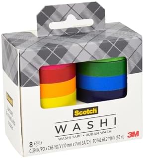 Scotch Washi Tape, Solid Color Rainbow Design, 8 Rolls
