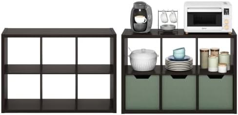 Furinno Cubicle Book Shelf Set of 2, 6-Cube Bookshelf, Black Dark Oak