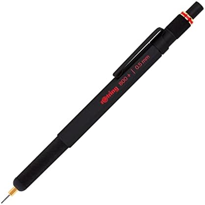 rOtring 800+ Mechanical Pencil and Touchscreen Stylus, Twist-to-Retract, HB 0.5 mm, Black Metal Barrel