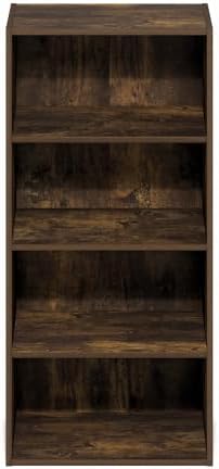 Furinno Basic Book Shelf, 4-Tier Bookcase with Open Shelf, Bookshelf, Cube Storage Organizer, 11 x 17 x 35, for Living Room, Bedroom, Home Office, Amber Pine