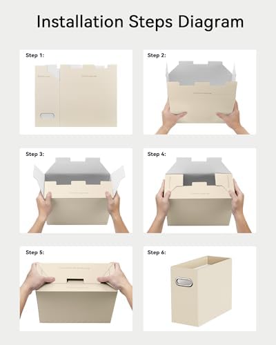 Oterri Portable Cardboard File Box for Hanging Folders Letter-Size Beige | 4-Pack. Stainless Steel Handle. Label Stickers Included. Fits Letter Folders (Not Included). Home, Office, School, Dorm