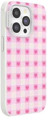 PopSockets iPhone 14 Pro Phone Case with MagSafe, Wireless Charging Compatible, Checkered - Blush Gingham
