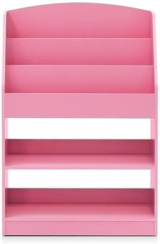 Furinno LOVA Book Shelf, 5-Tier Magazine Bookshelf, Bookcase with Open Shelves Storage, 9.4 x 24.6 x 37, for Living Room, Bedroom, Home Office, Pink