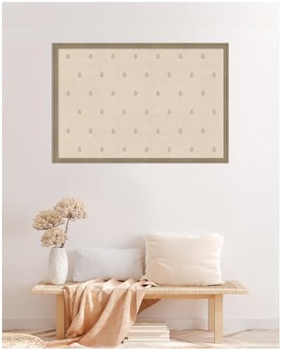 Kate and Laurel Framed Fabric Pinboard 38 x 26, Beige Botanical Block Print Printed Linen Classic Bulletin Board for Use as a Vision Board or Wall Organization, Florence Light Brown Frame