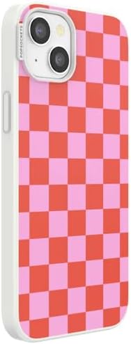 PopSockets iPhone 15 Plus Phone Case with MagSafe- to-Go Wrap | Magnetic, Wireless Charging, Camera & Drop Protection, Checkered, Red, Textured