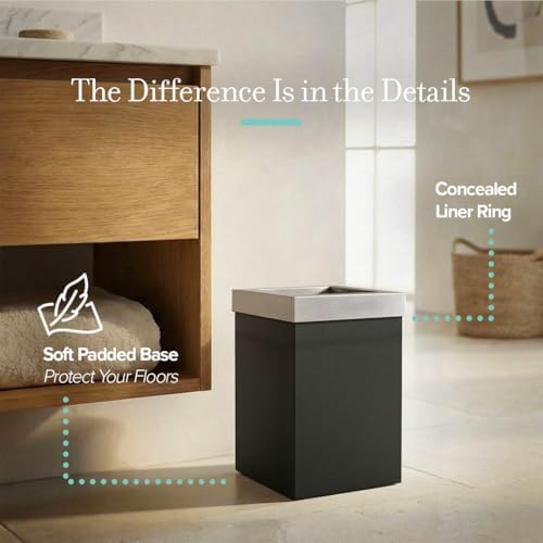 Gatco Small Bathroom Trash Can with Lid, Square 3 Gallon Stainless Steel Wastebasket, Under Sink, Matte Black and Satin Nickel, for Bathroom, Bedroom, Office (1915SN)