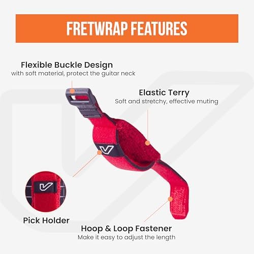 Gruv Gear Fret Wrap & Guitar Mute, Fretwrap for Acoustic, Electric & Bass | String Dampener Recording, Tapping & Practice Accessory (3 Pack, Large Red, Fits 6 String Bass, 8 String Guitar)