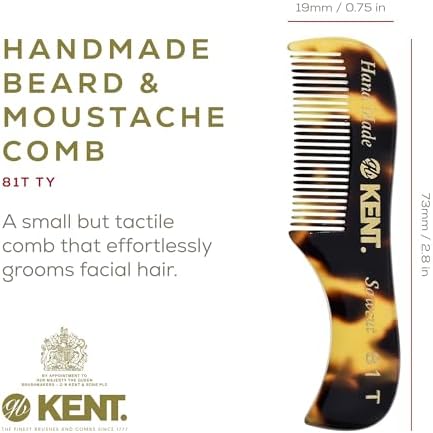 Kent 81T TY (2.8) Pocket Comb - Fine Tooth Beard, Mustache, and Grooming Comb for Travel Styling Kit