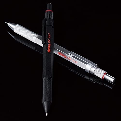 rOtring 600 3-in-1 Multicolor Pen and Mechanical Pencil, Switches Between 2 Ballpoint Pen Fine Point Tips (Black and Red Ink) and 1 Mechanical Pencil Tip (0.5mm Lead), Silver Barrel