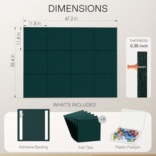 MaxGear Felt Bulletin Board 48" x 36", Dark Green Felt Wall Tile Wall Decor