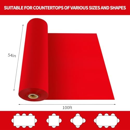 CXPSINC 54 Inch X 100 Feet Plastic Table Cover Roll Disposable Tablecloth with Slide Cutter for All Type/Shape Tables | Party, Banquet, Birthdays, Weddings(Red, 100 Feet)