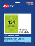 Avery Printable Round Labels, Sure Feed Technology, 1/2" Diameter, Bright Green Labels, Print-to-the-Edge, Laser/Inkjet, 6,160 Total, Great for Price Stickers and Mailing Seals