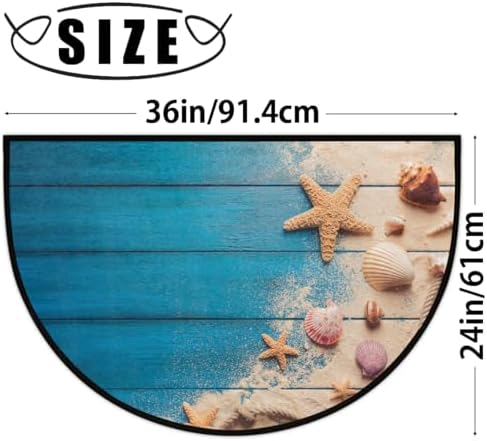 Blue Wood Beach Starfish Half Round Door Mat Non Slip Washable Semi Circle Area Rug Absorbent Soft Half Moon Rug Floor Mat for Indoor Outdoor Kitchen Bathroom Patio Front Door Mat Decor