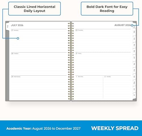 Blue Sky 2026-2027 Weekly & Monthly Academic Planner, 8.5"x11", Silver