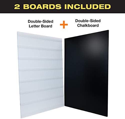 Swinging Changeable Message Sidewalk Sign: 24" x 36" Sign with 792 Pre-Cut Double Sided Letters and Storage Box. Includes Black Board & Letter Board (Granite Color Legs)
