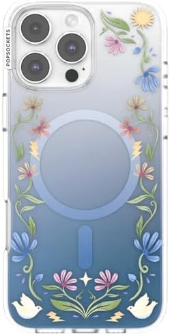 PopSockets iPhone 16 Pro Max Phone Case with MagSafe, Wireless Charging Compatible, Disney - Boho Wildflowers Blue
