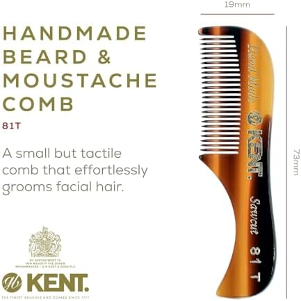 Kent A 81T X-Small Men's Beard and Mustache Pocket Comb, Fine Toothed Pocket Size for Facial Hair Grooming and Styling.Saw-cut Hand Polished. Made in England (Pack of 2)(Tortoiseshell/Graphite)