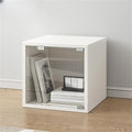Timber Vertical or Horizontal Organizing Shelf with 1 Cabinet Closed Back Modular Cube Storage Unit, Book Storage Bookshelf, Glass Small Bookcase, Square Grid Cabinet White Clear Acrylic Door