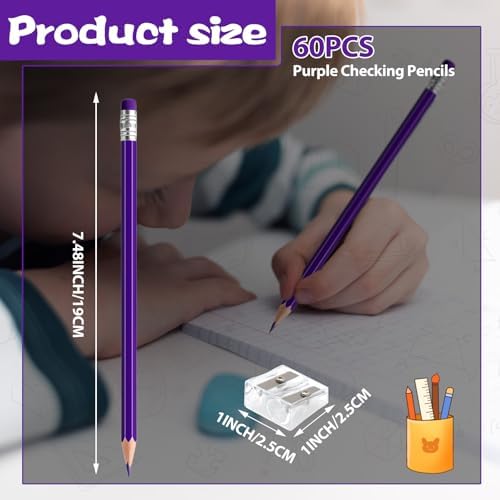 60 PCS Purple Pencils Bulk with Eraser, Pre-Sharpened HB Pencils for Writing & Drawing, School Supplies for Kids Homework, Tests, Art Crafts & Teacher Grading (Purple)