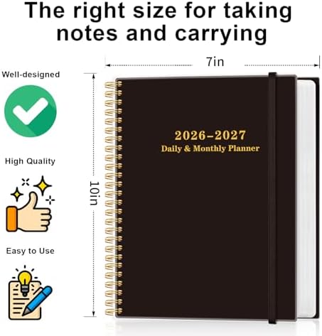 Daily Planner 2026-2027 - July 2026 to June 2027, 7" x 10", Black