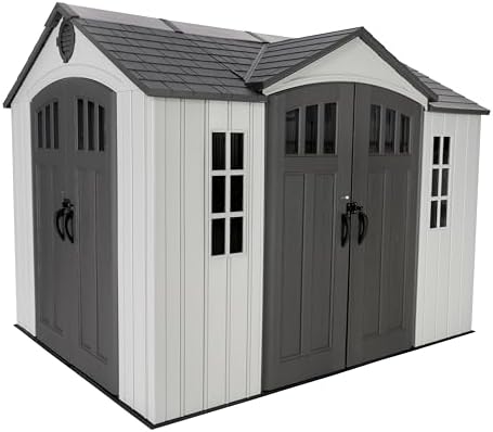 Lifetime Dual Entry Outdoor Storage Shed, 10x8 Ft, Gray, Resin Tool Shed with Double Doors, HDPE