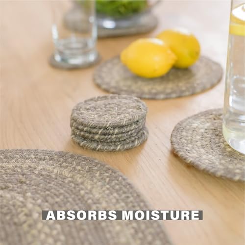 Homespice Grey Cloud Jute Braided Coasters, Round 4" Set of 6