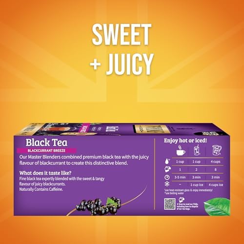 Twinings Blackcurrant Breeze Black Tea Individually Wrapped Bags, 100 Count (Pack of 1), Sweet, Tangy Taste, Caffeinated, Enjoy Hot or Iced, 100 Teabags