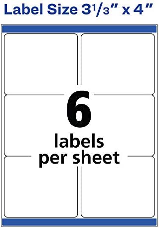 Avery Printable Shipping Labels, Sure Feed Technology, 3-1/3" x 4", White, 600 Blank Mailing Labels (8464) (Pack of 5)
