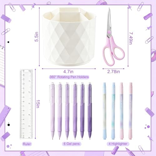 Eersida 20 Pcs Purple Office Supplies, Desk Accessories and Organizer Set