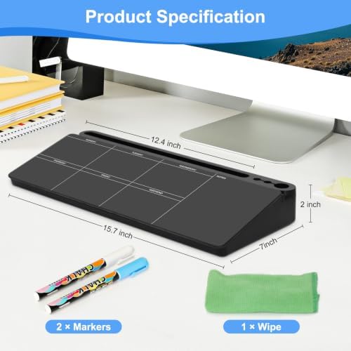 Desktop Glass Whiteboard with Storage, Weekly Calendar Desk White Board