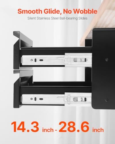 VEVOR Under Desk 2 Layer Slide Out Drawer, 16 inch Under Desk Pull-out Drawer for Home Office Sit Stand Workstation, Black
