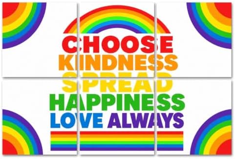 6 Pack Art Acoustic Panels Sound Absorbing Rainbow Motivational Poster Choose Kindness Spread Happiness Love Decorative Soundproof Wall Panels Self Adhesive for Home Recording Studios 72"x48"
