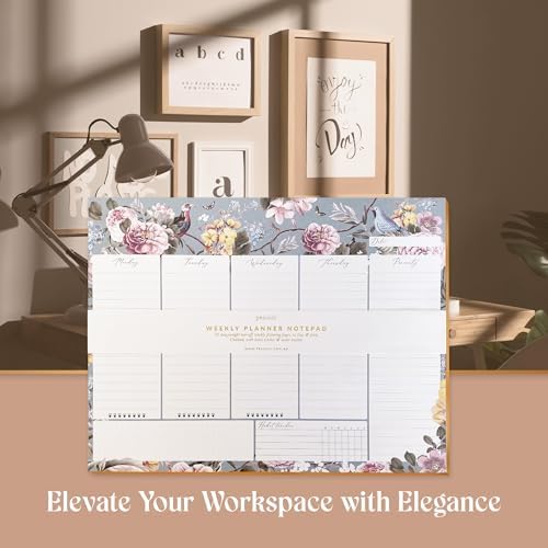 Undated Weekly Desk Planner Pad - 52 Pages Notepad With To Do List and Habit Tracker | Desk Pad Tear Off for Organization