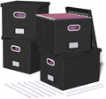 4 Pack File Storage Organizer, Document Organizer, Portable File Box with Lid, Fit for Letter/Legal File Folder Storage,Black-Box only