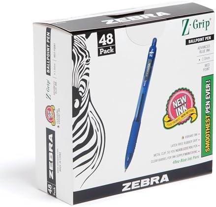 Zebra Pen Z-Grip Retractable Ballpoint Pen, Blue Ink, 1.0mm, 48 Bulk-Pack