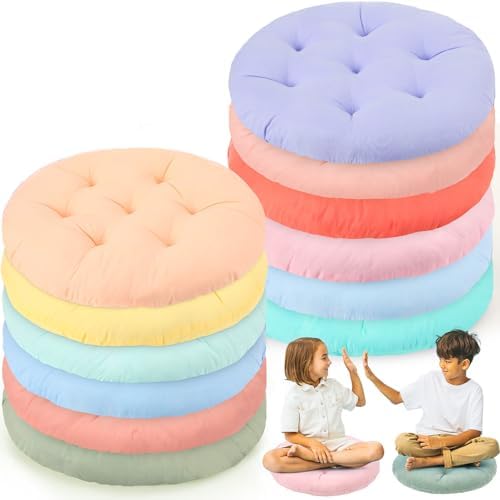 Fumete 12 Pcs Round Floor Pillows Cushions Seating 16 x 16 Inches Floor Round Cushions for Kids Toddlers Flexible Reading Chair Pillows for Classroom Home School Playing Supplies(Candy Color)