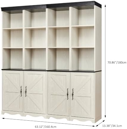 KEIKI 4-in-1 Bookcase with Storage Cabinets, Modular Bookshelf, White