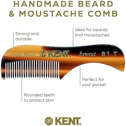 Kent A 81T X-Small Gentleman's Beard and Mustache Pocket Comb, Fine Toothed Pocket Size for Facial Hair Grooming and Styling. Saw-cut of Quality Cellulose Acetate, Hand Polished. Hand-Made in England