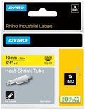 DYMO Rhino Industrial Heat-Shrink Cable Label Tubes 19 mm x 1.5 m Black Print on Yellow for Rhino Label Makers