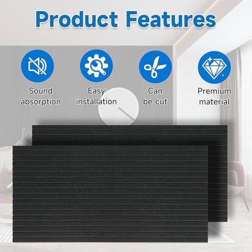 Large Acoustic Panels for Wall Sound Proof Sound Dampening Panels for Wall and Ceilings Decor 47.2 x 23.6 x 0.4 Inch Polyester Fiber Noise Absorb Panels for Bedroom Home Studio Office (Black, 5 Pack)
