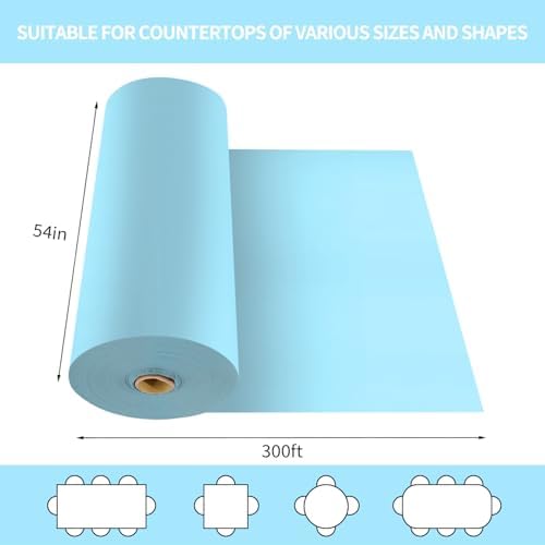 CXPSINC 54 Inch X 300 Feet Plastic Table Cover Roll Disposable Tablecloth with Slide Cutter for All Type/Shape Tables | Party, Banquet, Birthdays, Weddings(Light Blue, 300 Feet)